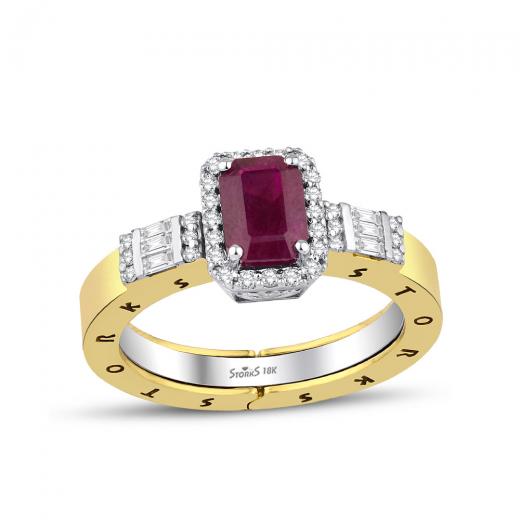 Storks Diamant Rubin Baguette Ring