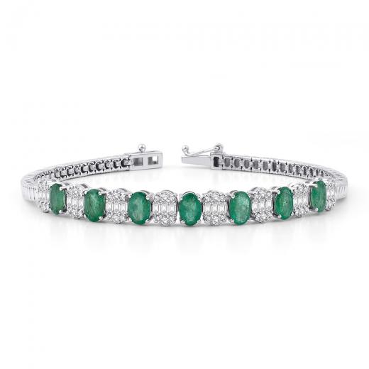 3.73 ct. Diamond Baguette Natural Emerald Bracelet