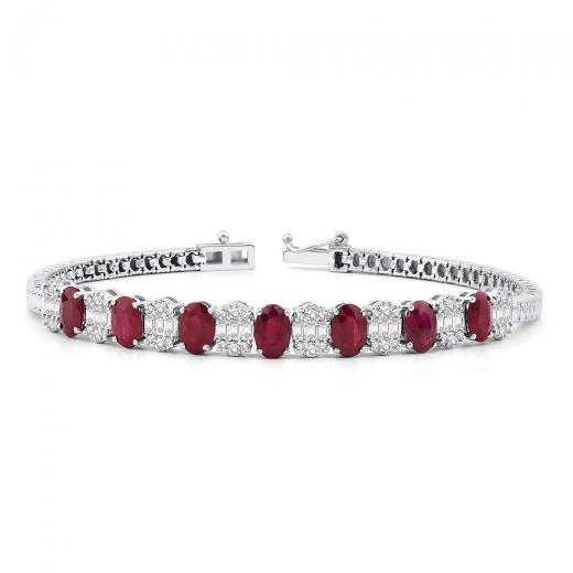 4.97 ct. Diamond Baguette Natural Ruby Bracelet