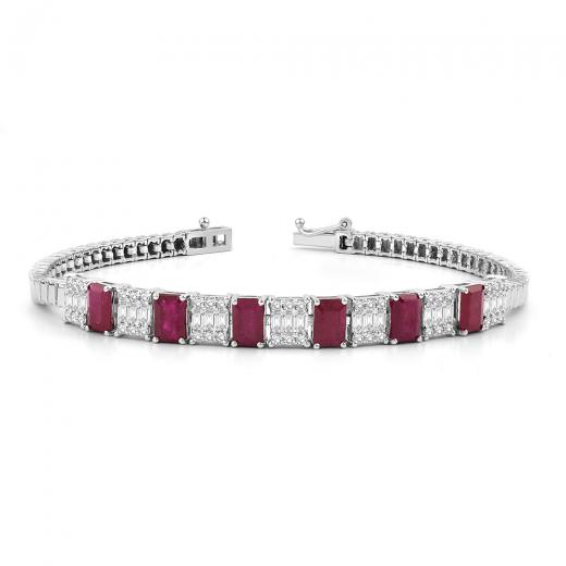 5.05 kt. Diamant-Baguette-Naturrubin-Armband