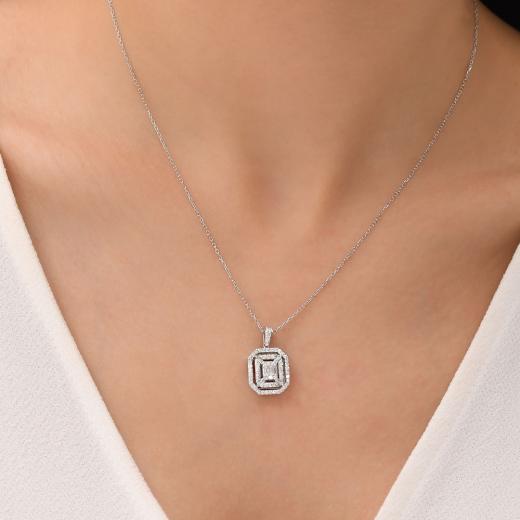 0.59 kt. Diamant Baguette Halskette