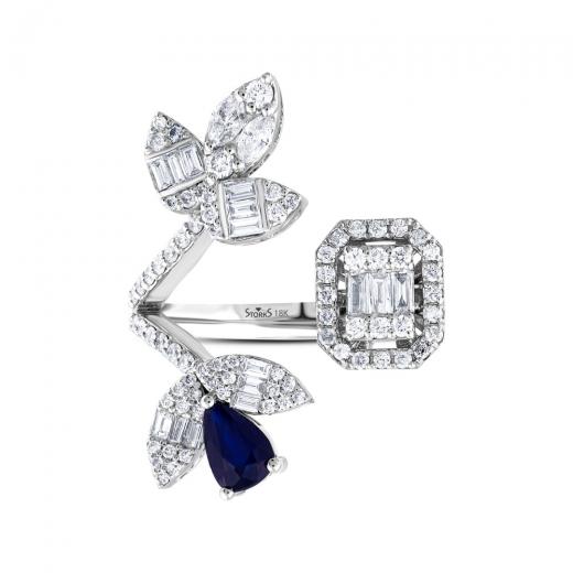 1.21 kt. Diamant-Baguette-Ring mit natürlichem Saphir