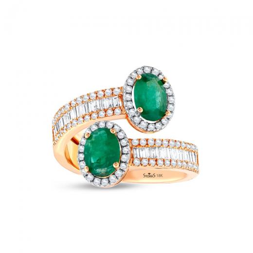 2.05 kt. Diamant Baguette Natürlicher Smaragd Ring