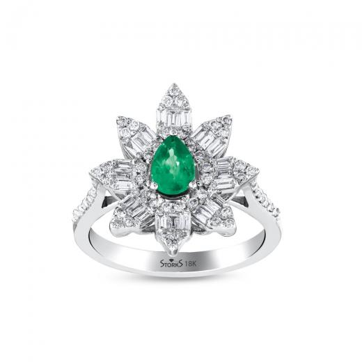 0.91 ct. Diamond Baguette Natural Emerald Ring