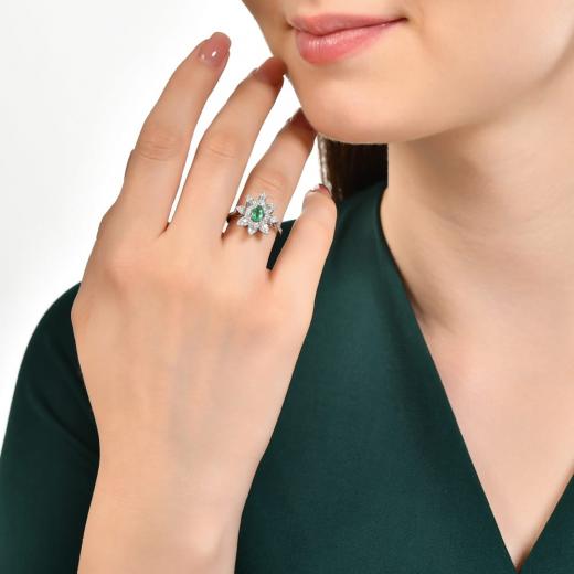 0.91 kt. Diamant Baguette Natürlicher Smaragd Ring