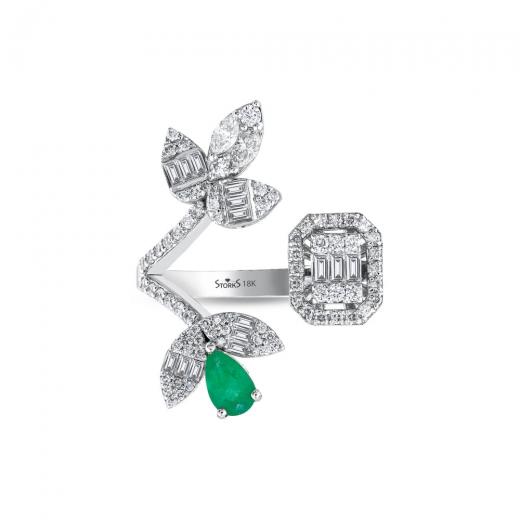 1.27 kt. Diamant Baguette Natürlicher Smaragd Ring