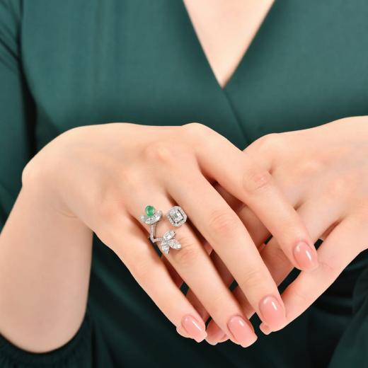 1.27 kt. Diamant Baguette Natürlicher Smaragd Ring