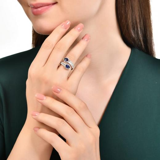 2.23 ct. Diamond Baguette Natural Sapphire Ring