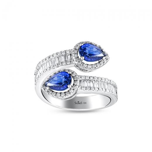 2.23 kt. Diamant-Baguette-Ring mit natürlichem Saphir