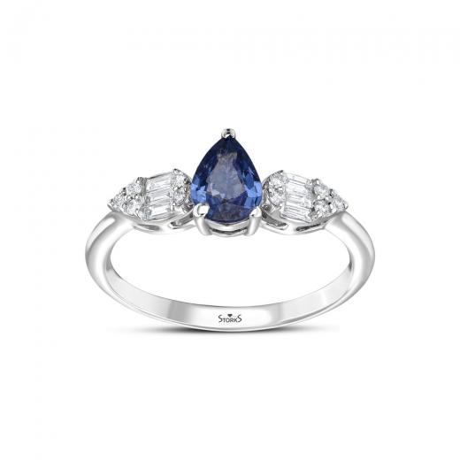 0.87 ct. Diamond Cherry Baguette Natural Sapphire Ring