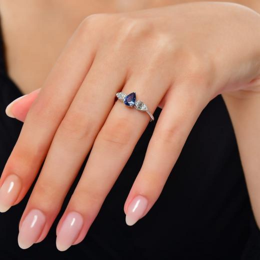 0.87 ct. Diamond Cherry Baguette Natural Sapphire Ring