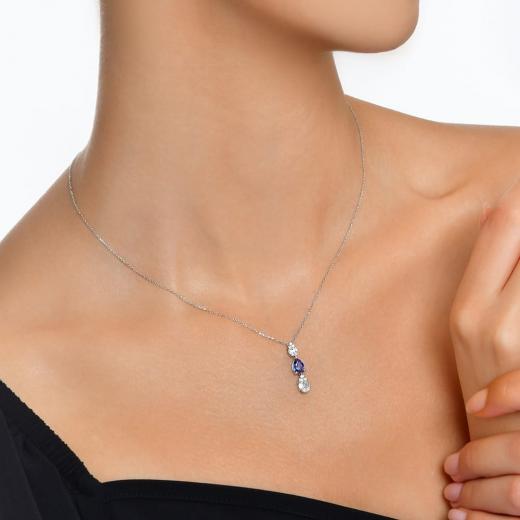 0.96 kt. Diamant-Cherry-Baguette-Natursaphir-Halskette