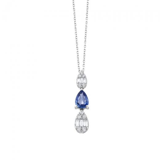 0.96 ct. Diamond Cherry Baguette Natural Sapphire Necklace