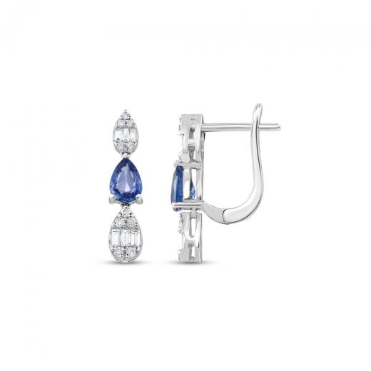1.62 ct. Diamond Cherry Baguette Natural Sapphire Earrings