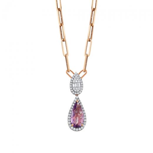3,54 kt. Diamant-Kirsch-Baguette-Amethyst-Halskette
