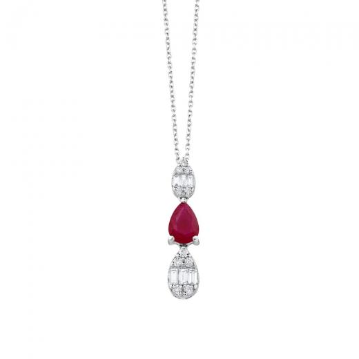 1.10 ct. Diamond Cherry Baguette Natural Ruby Necklace