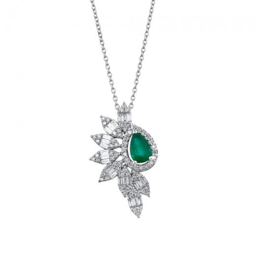 0.79 ct. Diamond Cherry Natural Emerald Baguette Necklace