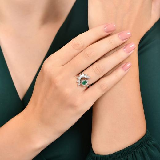 0.73 ct. Diamond Cherry Natural Emerald Baguette Ring