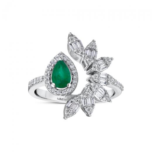 0.73 ct. Diamond Cherry Natural Emerald Baguette Ring