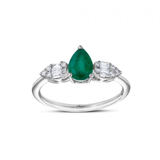 0.90 kt. Diamant-Cherry Natürlicher Smaragd Baguette-Ring