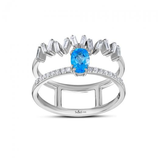 0.82 kt. Diamant-Cherry-Baguette-Blautopas-Ring