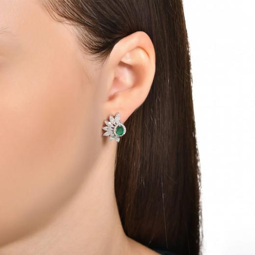 1.56 ct. Diamond Cherry Natural Emerald Baguette Earrings