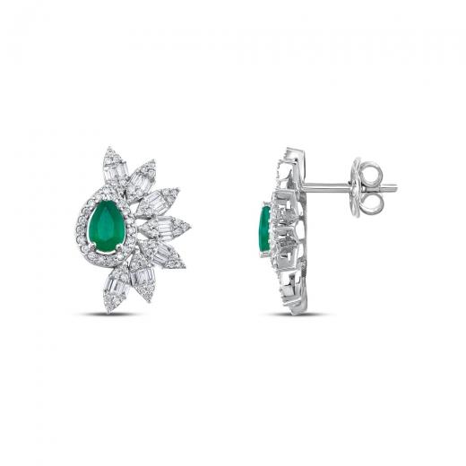 1.56 ct. Diamond Cherry Natural Emerald Baguette Earrings