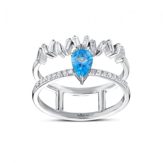 0.82 kt. Diamant-Cherry-Baguette-Blautopas-Ring