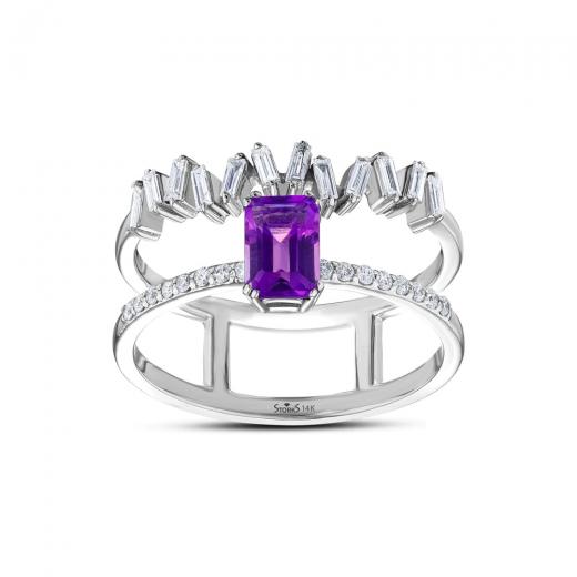 0.81 kt. Diamant-Cherry-Baguette-Aquamarin-Ring