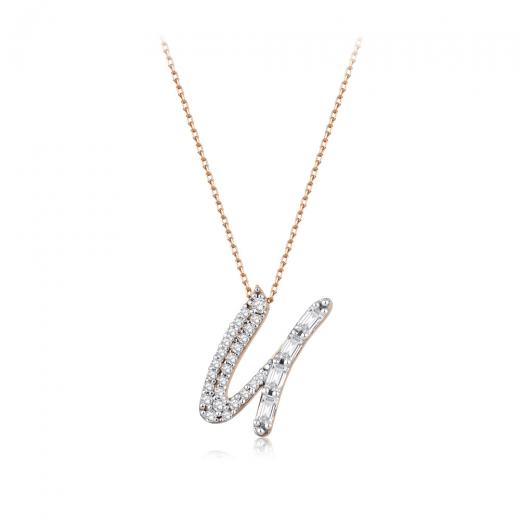 0.41 kt. Diamant Baguette Buchstabe U Halskette