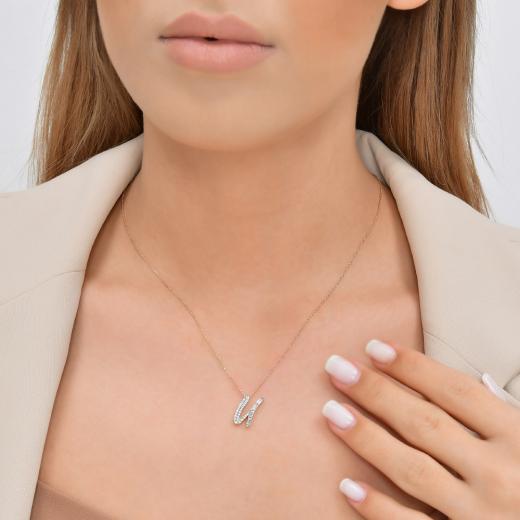 0.41 kt. Diamant Baguette Buchstabe U Halskette