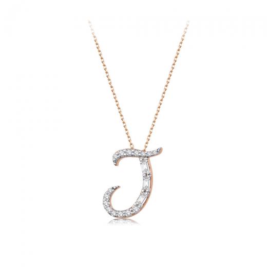 0.27 kt. Diamant Baguette Buchstabe J Halskette