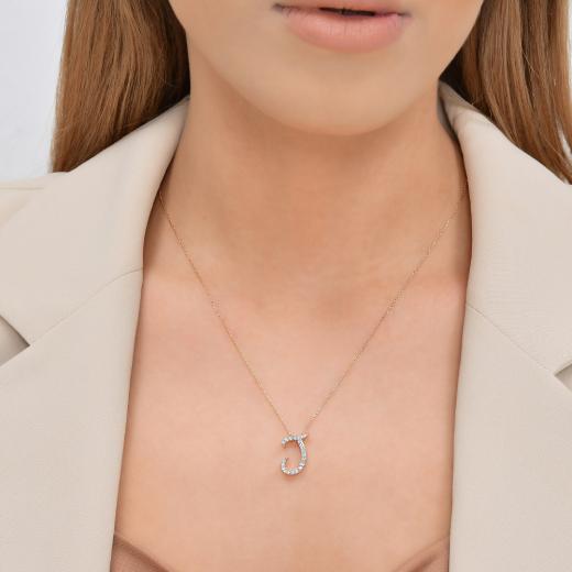 0.27 kt. Diamant Baguette Buchstabe J Halskette