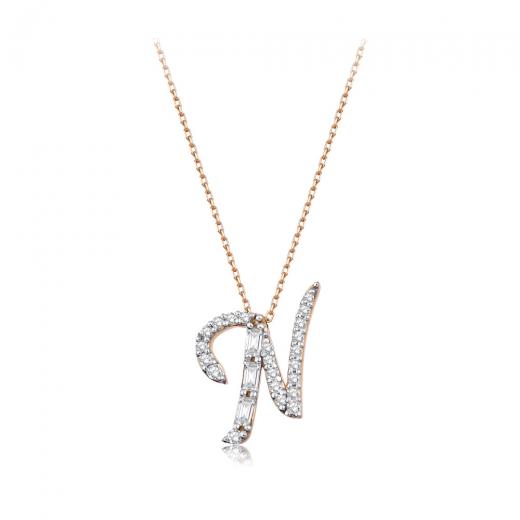 0.31 kt. Diamant Baguette Buchstabe N Halskette