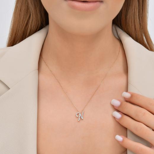 0.31 kt. Diamant Baguette Buchstabe N Halskette