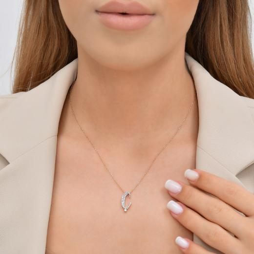 0.31 ct. Diamond Baguette C Letter Necklace