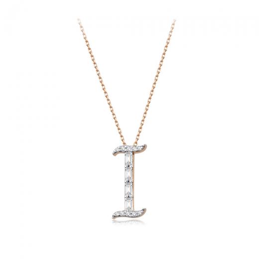 0.24 kt. Diamant Baguette Buchstabe I Halskette