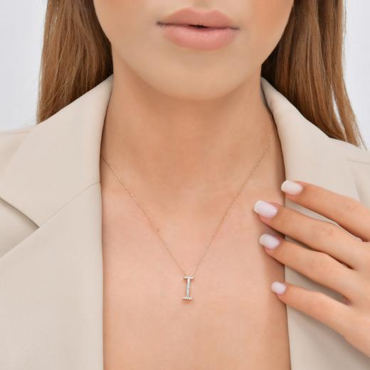 0.24 ct. Diamond Baguette I Letter Necklace