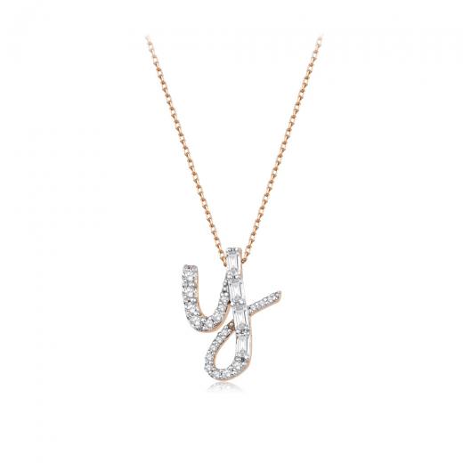 0.29 kt. Diamant Baguette Buchstabe Y Halskette