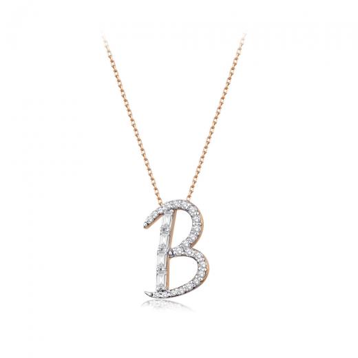 0.30 kt. Diamant Baguette Buchstabe B Halskette