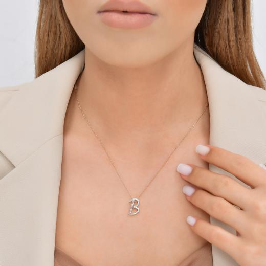 0.30 kt. Diamant Baguette Buchstabe B Halskette