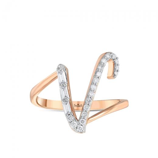 0.22 kt. Diamant Baguette V Buchstaben Ring