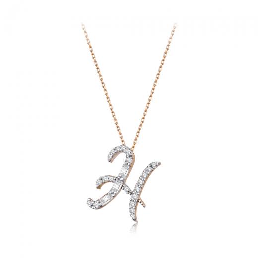 0.32 kt. Diamant Baguette Buchstabe H Halskette