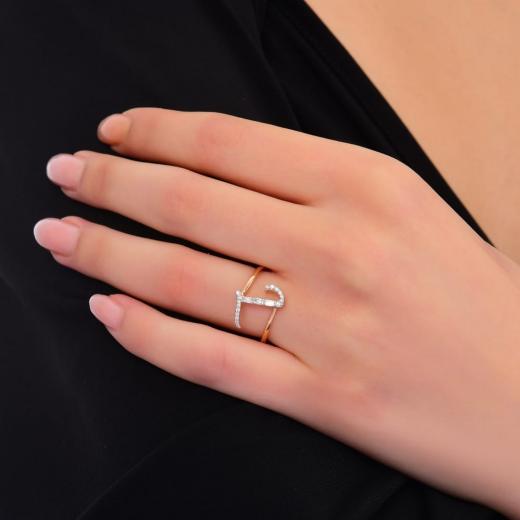 0.16 kt. Diamant Baguette L Buchstaben Ring