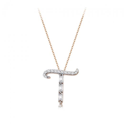 0.24 kt. Diamant Baguette Buchstabe T Halskette