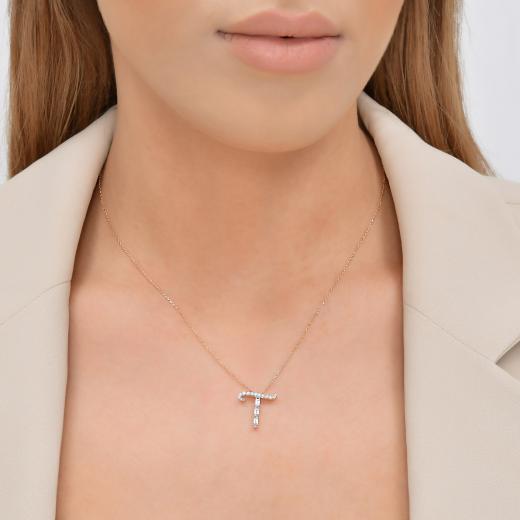 0.24 ct. Diamond Baguette T Letter Necklace