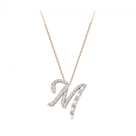 0.29 kt. Diamant Baguette Buchstabe M Halskette