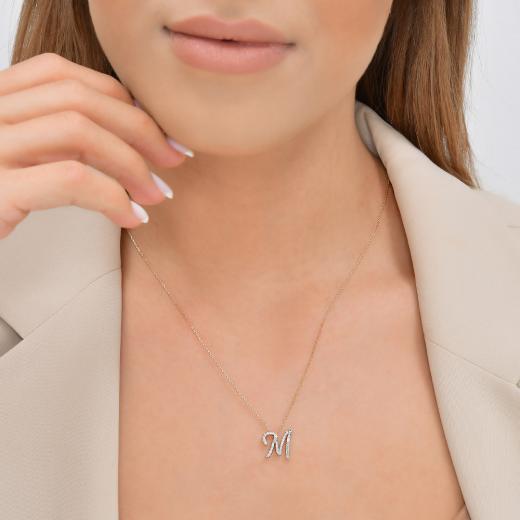 0.29 ct. Diamond Baguette M Letter Necklace