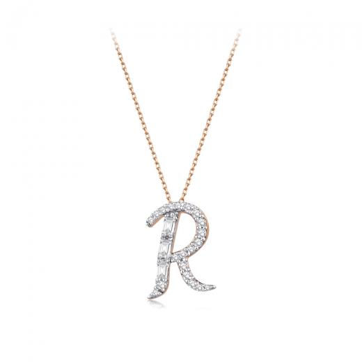 0.31 kt. Diamant Baguette Buchstabe R Halskette
