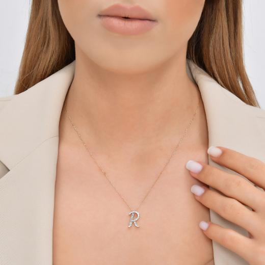0.31 kt. Diamant Baguette Buchstabe R Halskette